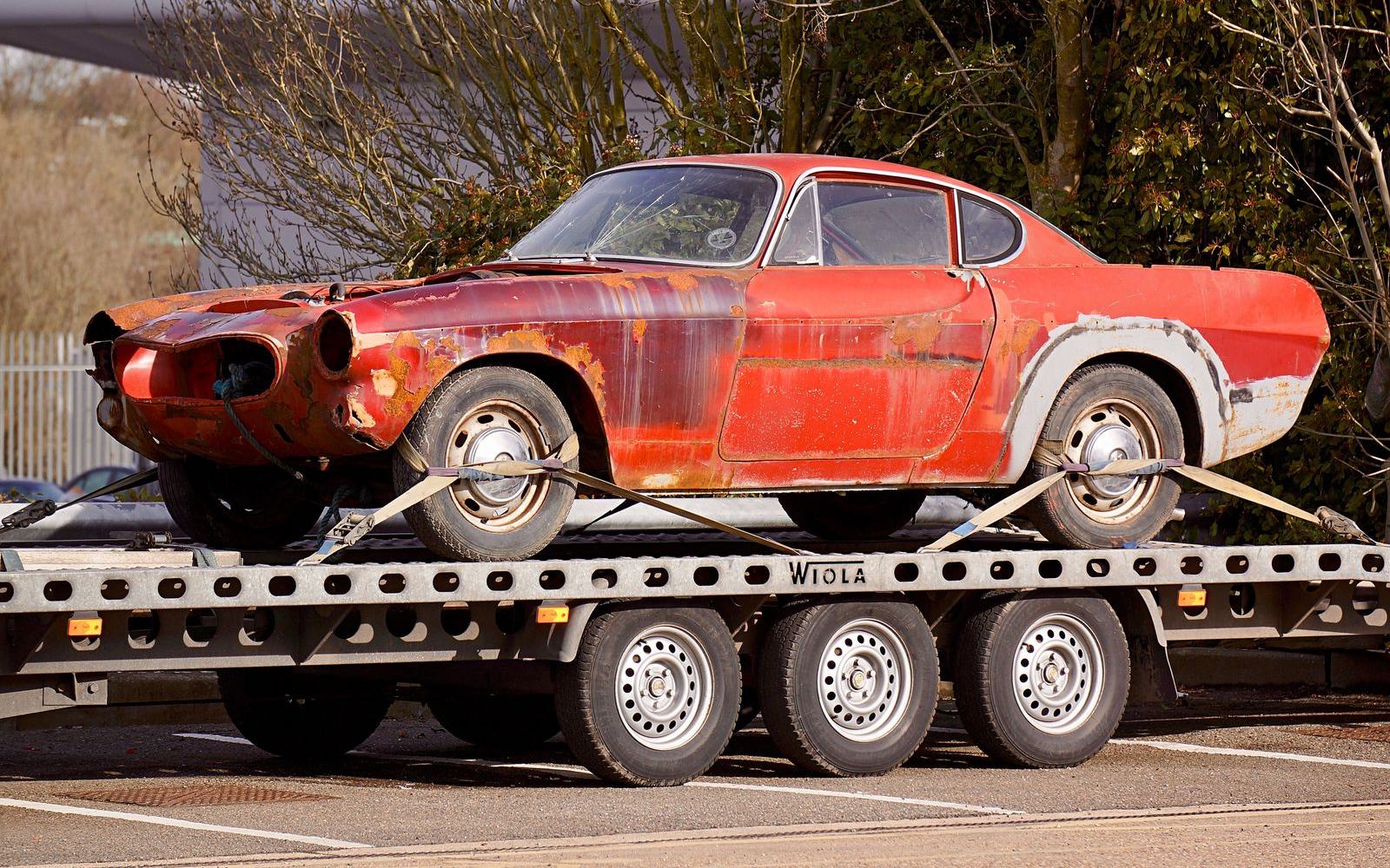 A car secured on the deck